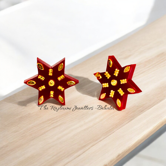 TRJ (RP) LASER PASTING STAR DESIGN KDM GOLD POLA EAR STUD 1 PAIR FOR WOMEN APPROX WGT: 0.300 - 0.350 GM SOLD ON MRP BY RAJLAXMI.