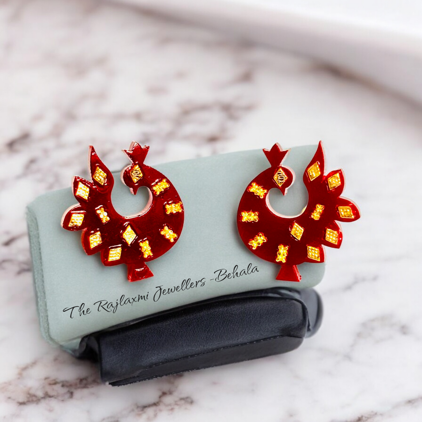 TRJ (RP) LASER PASTING PEACOCK DESIGN KDM GOLD POLA EAR STUD 1 PAIR FOR WOMEN APPROX WGT: 0.300 - 0.350 GM SOLD ON MRP BY RAJLAXMI.