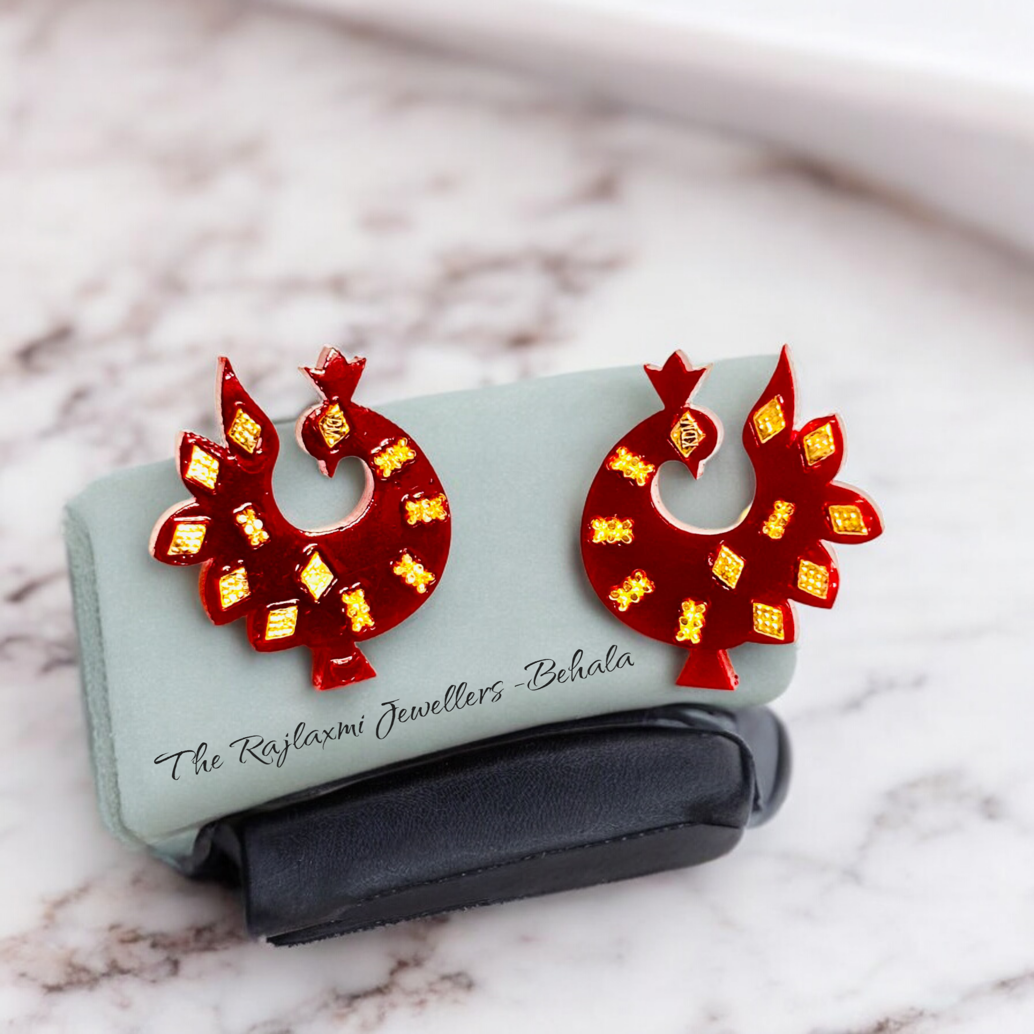 (GPER) LASER PASTING PEACOCK DESIGN (50 TONCH) KDM GOLD POLA EAR STUD 1 PAIR FOR WOMEN APPROX WGT: 0.300 - 0.350 GM SOLD ON MRP BY RAJLAXMI.