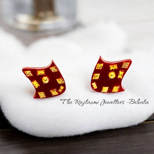 TRJ (RP) LASER PASTING PRADIP DESIGN KDM GOLD POLA EAR STUD 1 PAIR FOR WOMEN APPROX WGT: 0.250 0.300 GM SOLD ON MRP BY RAJLAXMI.