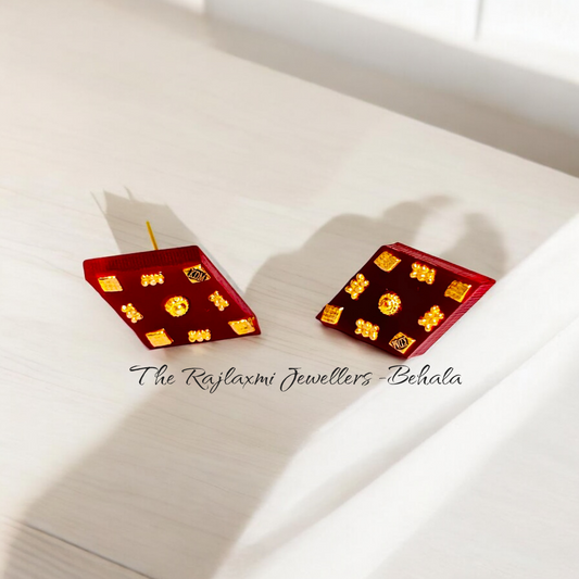 TRJ (RP) LASER PASTING BARFI DESIGN KDM GOLD POLA EAR STUD 1 PAIR FOR WOMEN APPROX WGT: 0.250 - 0.300 GM SOLD ON MRP BY RAJLAXMI.