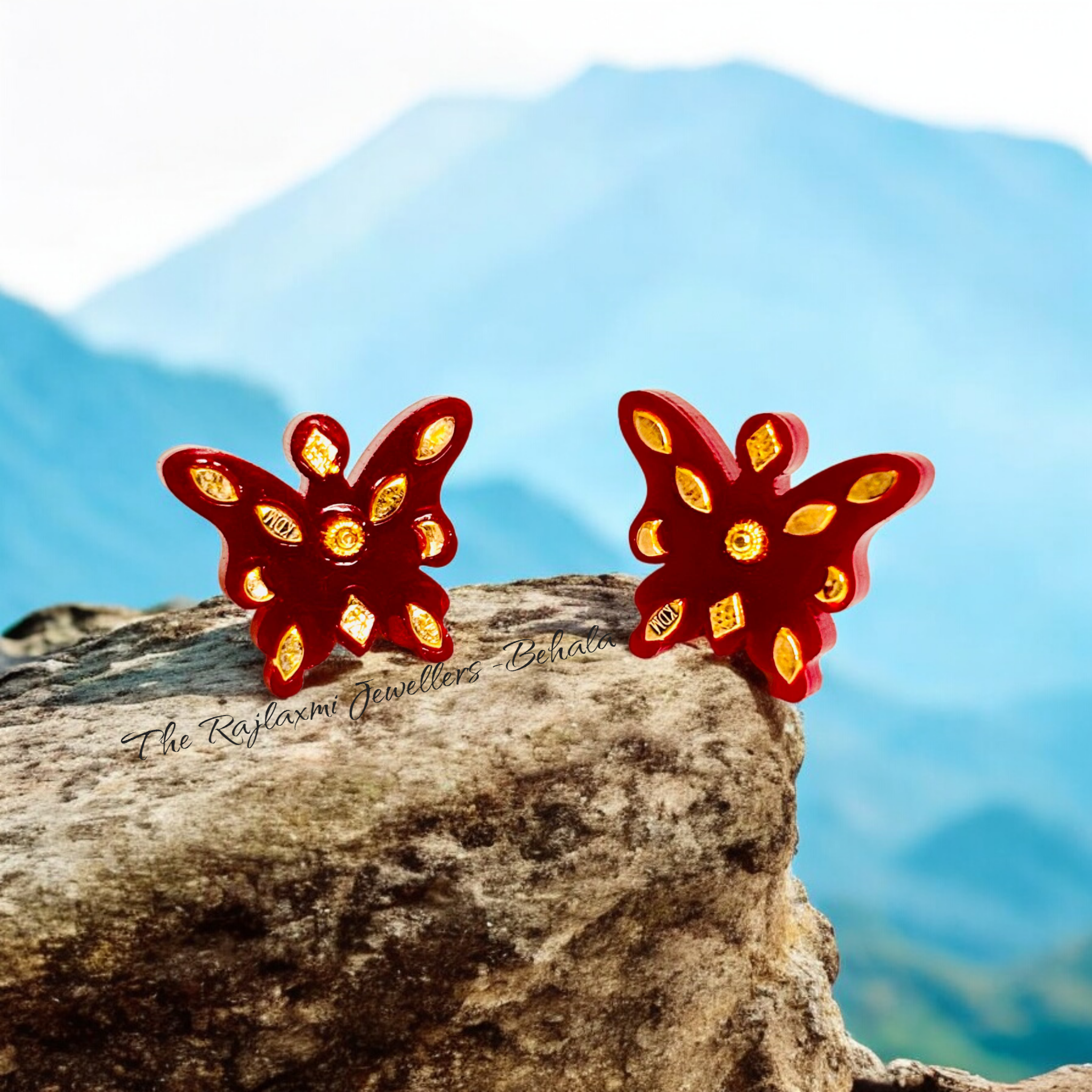 (GPER) LASER PASTING BUTTERFLY DESIGN (50 TONCH) KDM GOLD POLA EAR STUD 1 PAIR FOR WOMEN APPROX WGT: 0.300 - 0.350 GM SOLD ON MRP BY RAJLAXMI.
