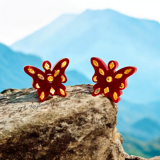 TRJ (RP) LASER PASTING BUTTERFLY DESIGN KDM GOLD POLA EAR STUD 1 PAIR FOR WOMEN APPROX WGT: 0.300 - 0.350 GM SOLD ON MRP BY RAJLAXMI.