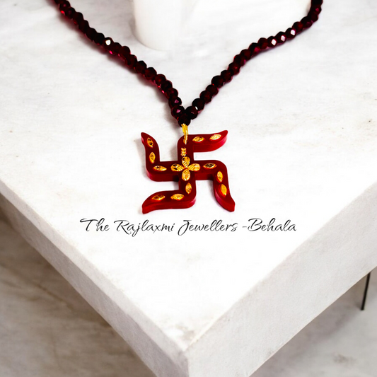 TRJ (RP) LASER PASTING SWASTIK DESIGN KDM GOLD POLA PENDANT (MINI)1 PIECE WITH ADJUSTABLE TASSEL APPROX WGT: 0.150 - 0.200 GM SOLD ON MRP BY RAJLAXMI.