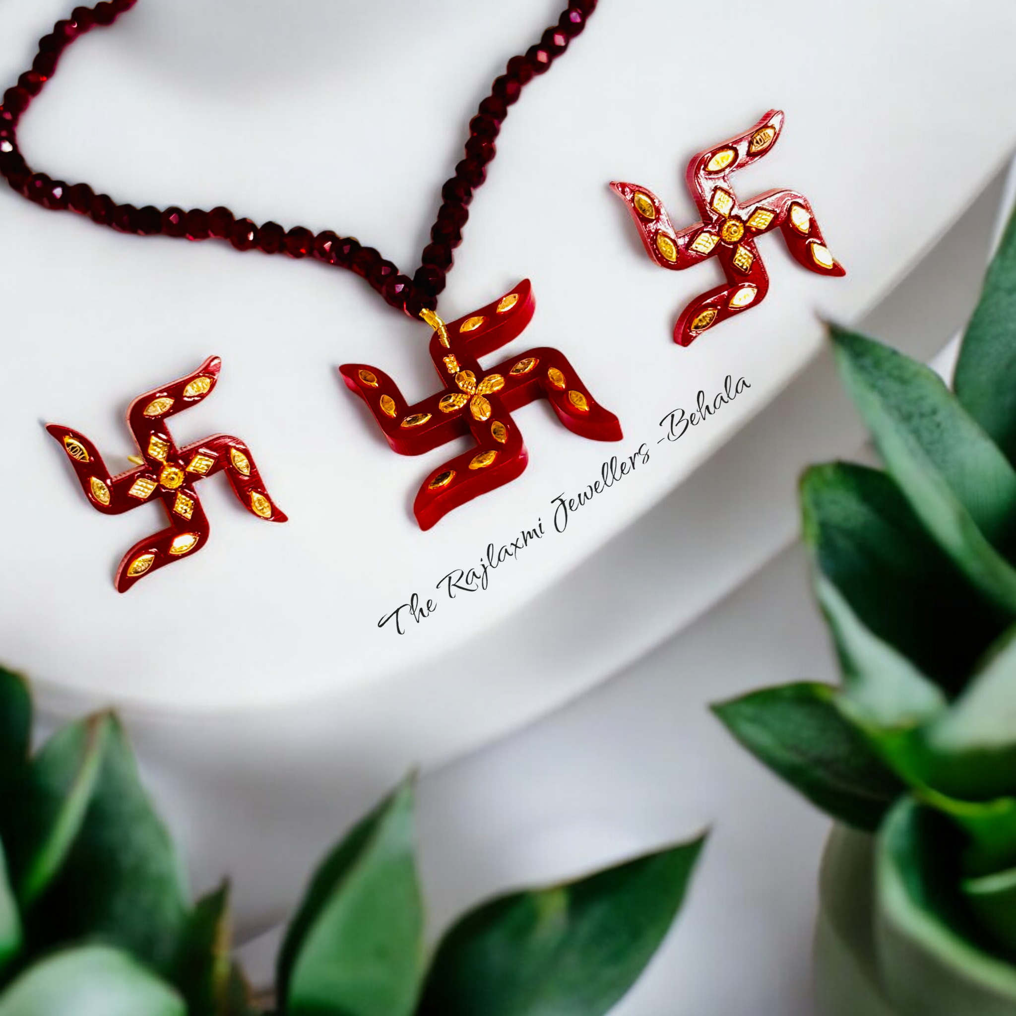 TRJ (GPL) LASER PASTING SWASTIK DESIGN KDM GOLD POLA PENDANT SET FOR WOMEN (50 TONCH) BEST FOR GIFT APPROX WGT: 0.500 GM SOLD ON MRP BY RAJLAXMI.