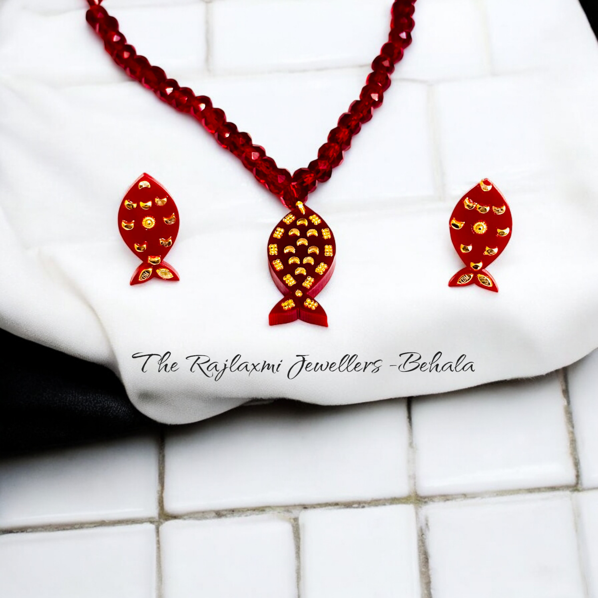 TRJ (GPL) LASER PASTING FISH DESIGN KDM GOLD POLA PENDANT SET FOR WOMEN (50 TONCH) BEST FOR GIFT APPROX WGT: 0.400 GM SOLD ON MRP BY RAJLAXMI.