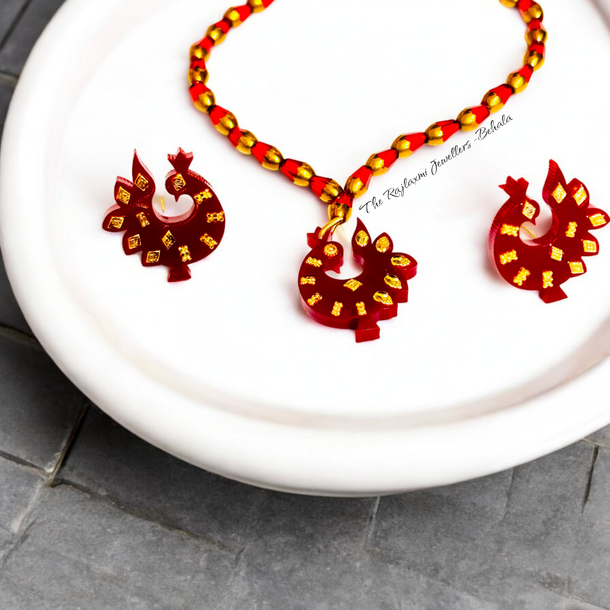 TRJ (GPL) LASER PASTING PEACOCK DESIGN KDM GOLD POLA PENDANT SET FOR WOMEN (50 TONCH) BEST FOR GIFT APPROX WGT: 0.400 GM SOLD ON MRP BY RAJLAXMI.