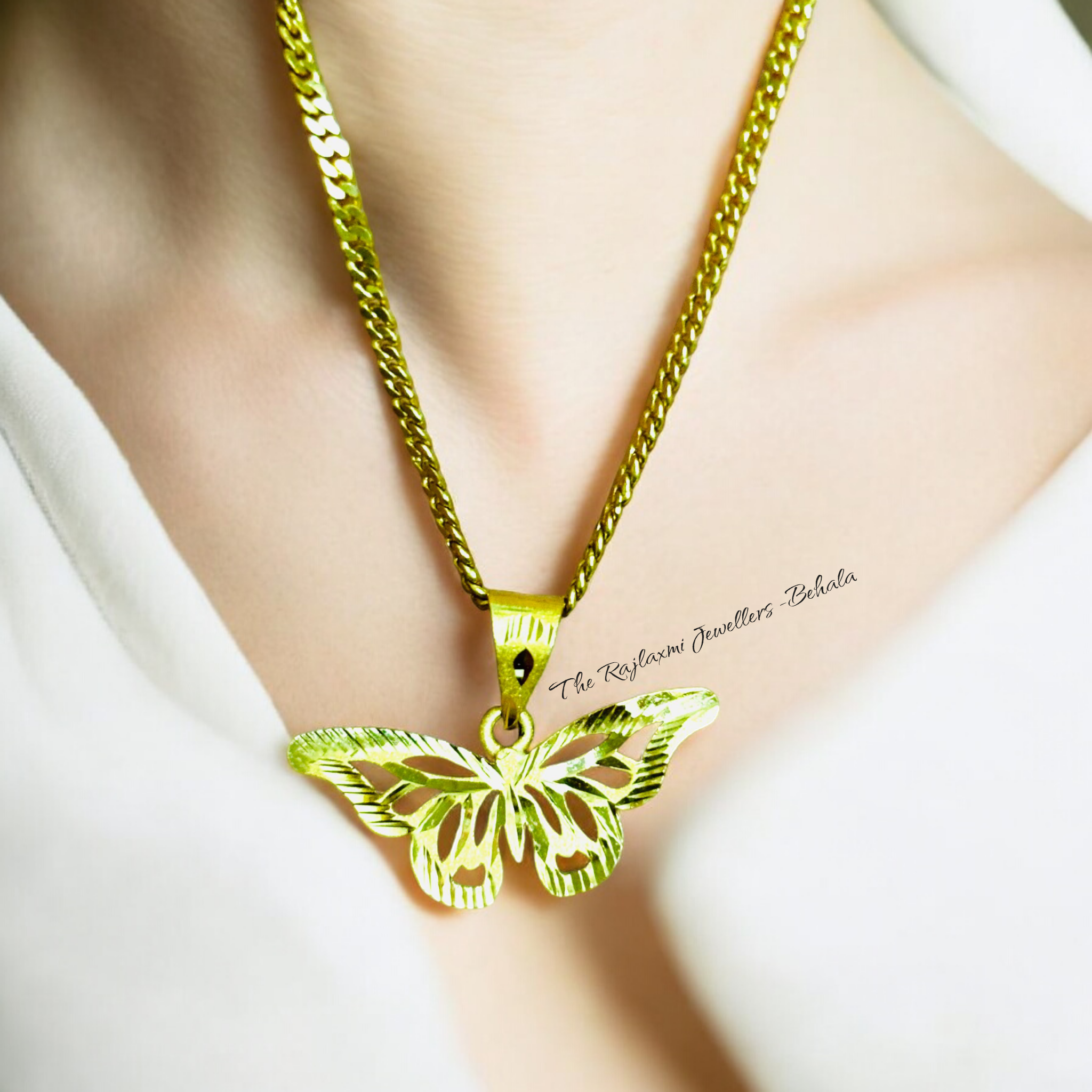 (2% CASHBACK OFFER) BUTTERFLY DESIGN HUID HALLMARK 22KT GOLD PENDANT (SINGLE LOOP) 1 PIECE APPROX WGT 0.500 - 0.600 GM BY RAJLAXMI.