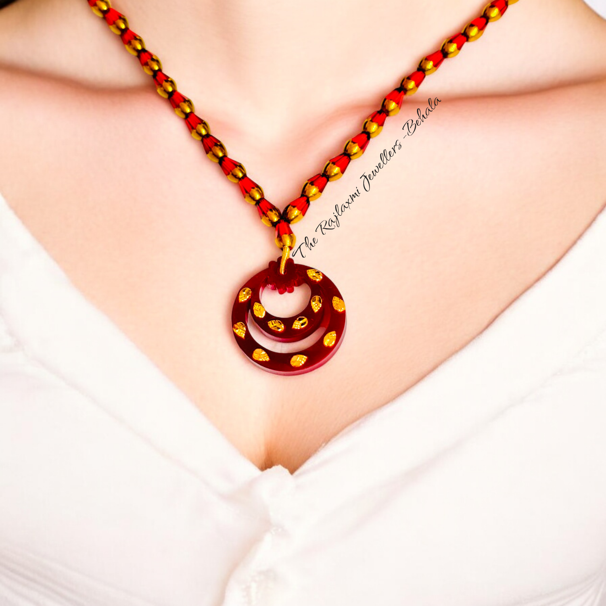 (GPL) LASER PASTING DOUBLE RING DESIGN KDM GOLD POLA PENDANT (MINI) 1 PIECE WITH ADJUSTABLE TASSEL (50 TONCH) BEST FOR GIFT APPROX WGT: 0.100 GM SOLD ON MRP BY RAJLAXMI.