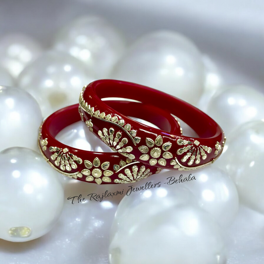 (RP) RED COLOUR LASER PASTING FULL WORK DESIGN 925 HALLMARKED ORIGINAL SILVER POLA BRACELET 1 PAIR FOR WOMEN- (GET ANY DESIGN AS AVAILABILITY) SOLD AS MRP BY RAJLAXMI.