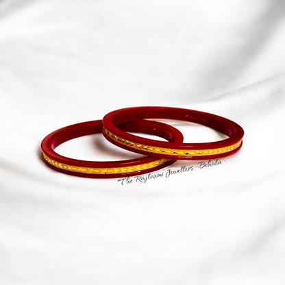 TRJ WGT: 1.200 - 1.250 GM APPROX. (CHILA DESIGN) HUID HALLMARK 22KT GOLD POLA BANGLES 1 PAIR FOR MARRIED BENGALI WOMEN BY RAJLAXMI.