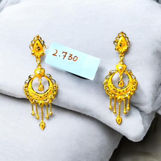 TRJ WGT: 2.730 GM APPROX 22KT HUID HALLMARK GOLD EARRINGS KANBALA 1 PAIR.