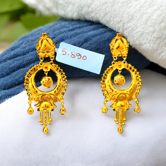 TRJ WGT: 5.890 GM APPROX 22KT HUID HALLMARK GOLD EARRINGS KANBALA 1 PAIR.