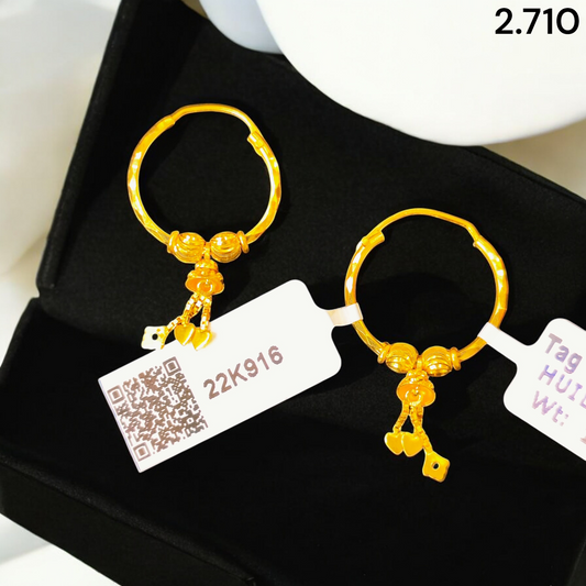 TRJ WGT: 2.710 GM APPROX 22KT HUID HALLMARK GOLD EAR BALI 1 PAIR.