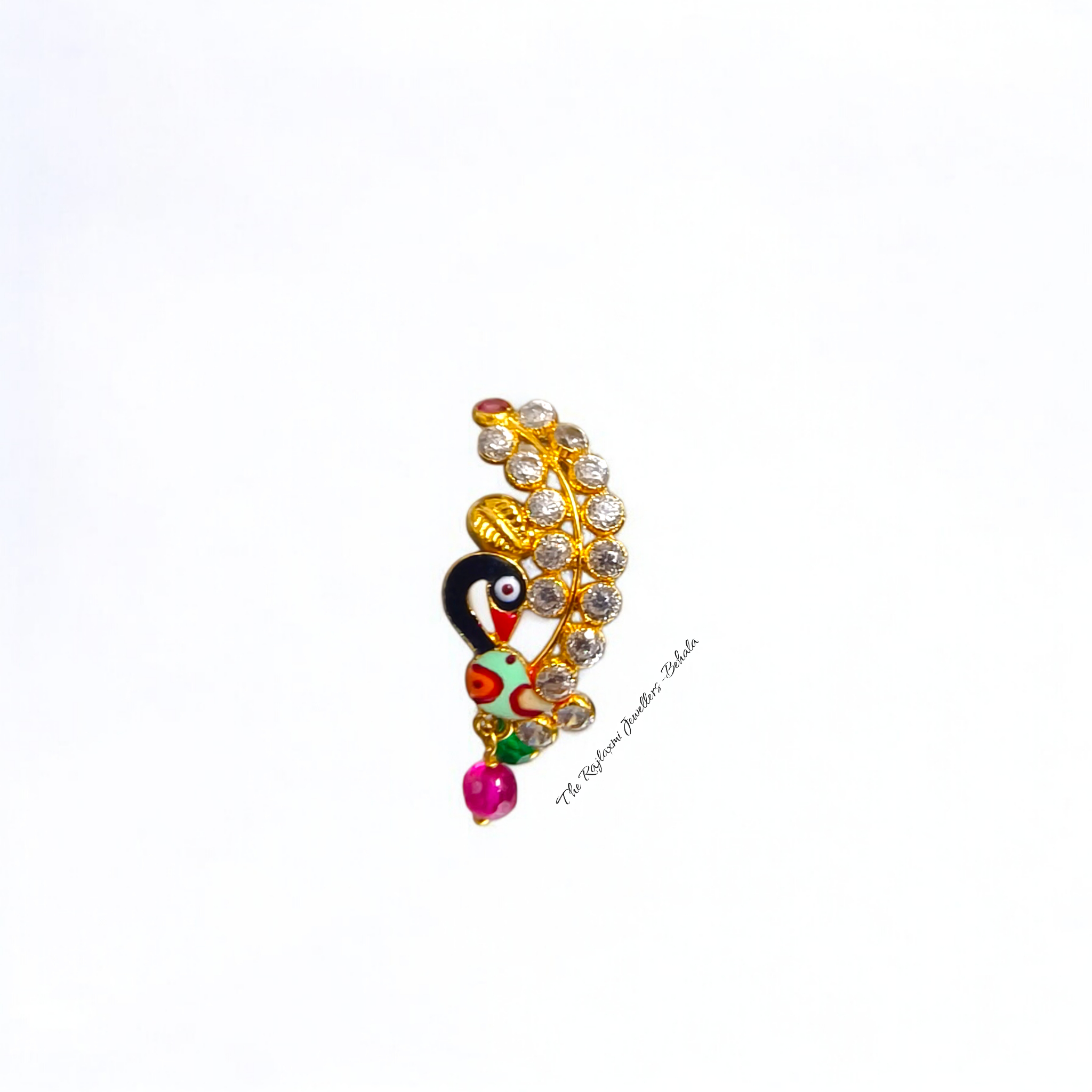 (GNP) RAJLAXMI WGT: 0.810 GM APPROX HUID HALLMARK 18KT GOLD MARATHI NOSEPIN 1 PIECE FOR MARRIAGE (UNIQUE MARATHI STYLE) STUDDED WITH STONES.