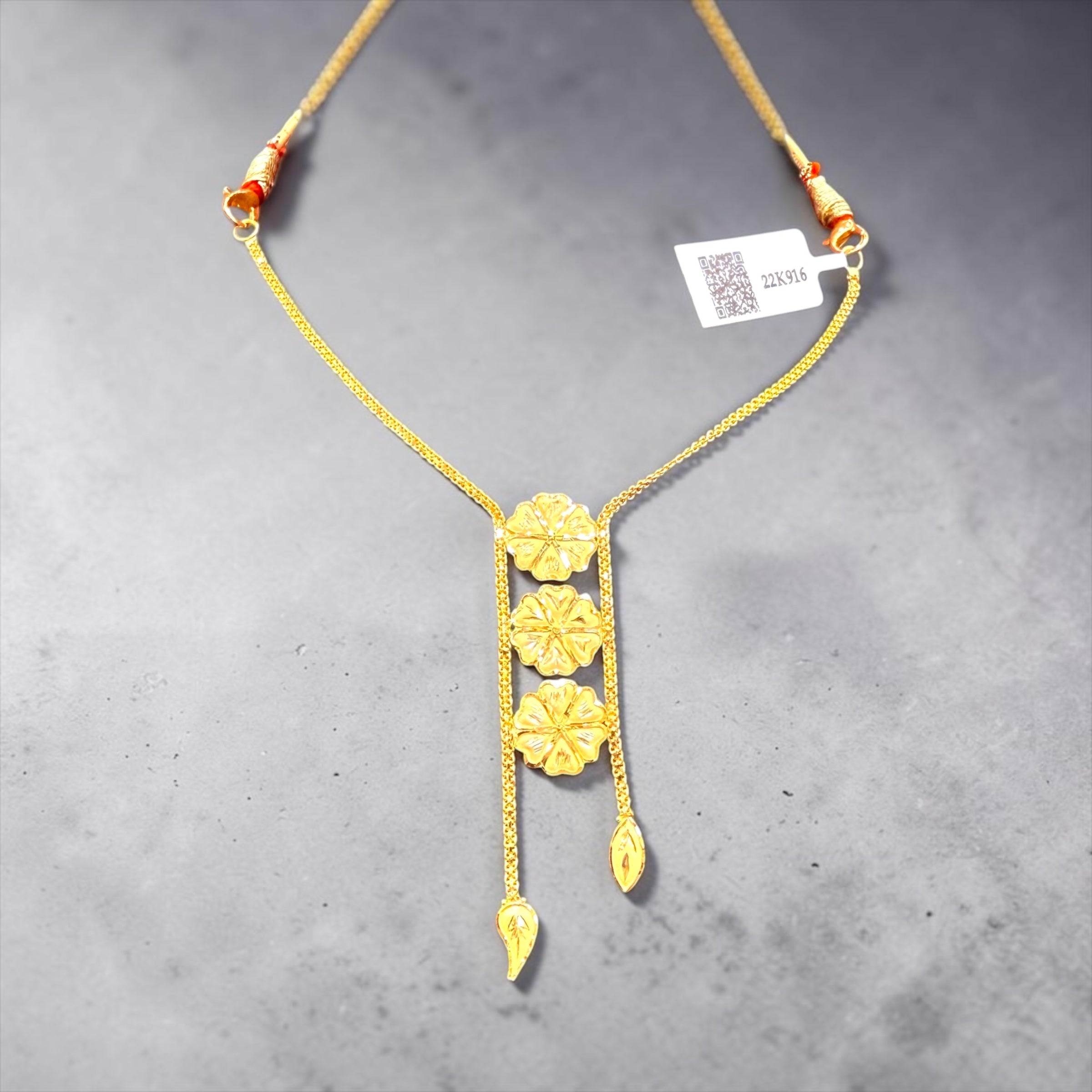 GOLD CHOKER NECKLACE- WGT: 2.480 BIS CERTIFIED HUID HALLMARK 916 22KT GOLD NECKLACE 1 PIECE WITH FREE ADJUSTABLE TASSEL FOR WOMEN.