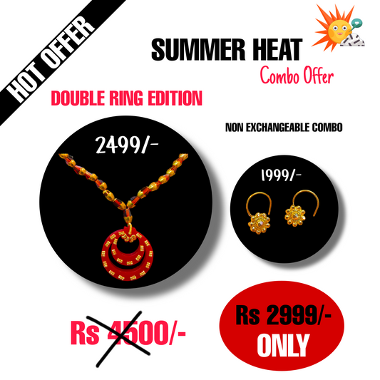 SUMMER HEAT COMBO OFFER DOUBLE RING-KDM GOLD POLA PENDENT APPROX WGT: 0.130 GM (1 PIECE) WITH GOLD TOPS (1 PAIR) 0.200 GM - LIMITED NON EXCHANGEABLE COMBO EDITION.