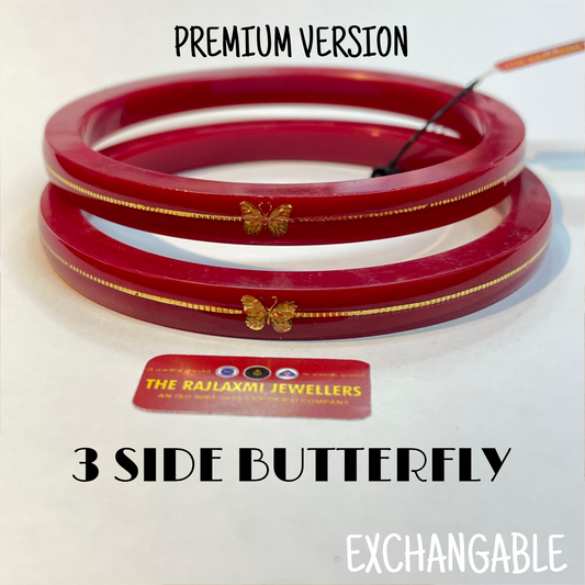 PREMIUM VERSION 3 SIDE BUTTERFLY RED HUID HALLMARK 22KT GOLD POLA BANGLES VIRAL POLA (LAMINATED) APP. WGT: 0.250 GM WITH PURITY CARD ( FUTURE EXCHANGE VALUE  RS 1400) WITH ANY JEWELLERY FOR LIFETIME