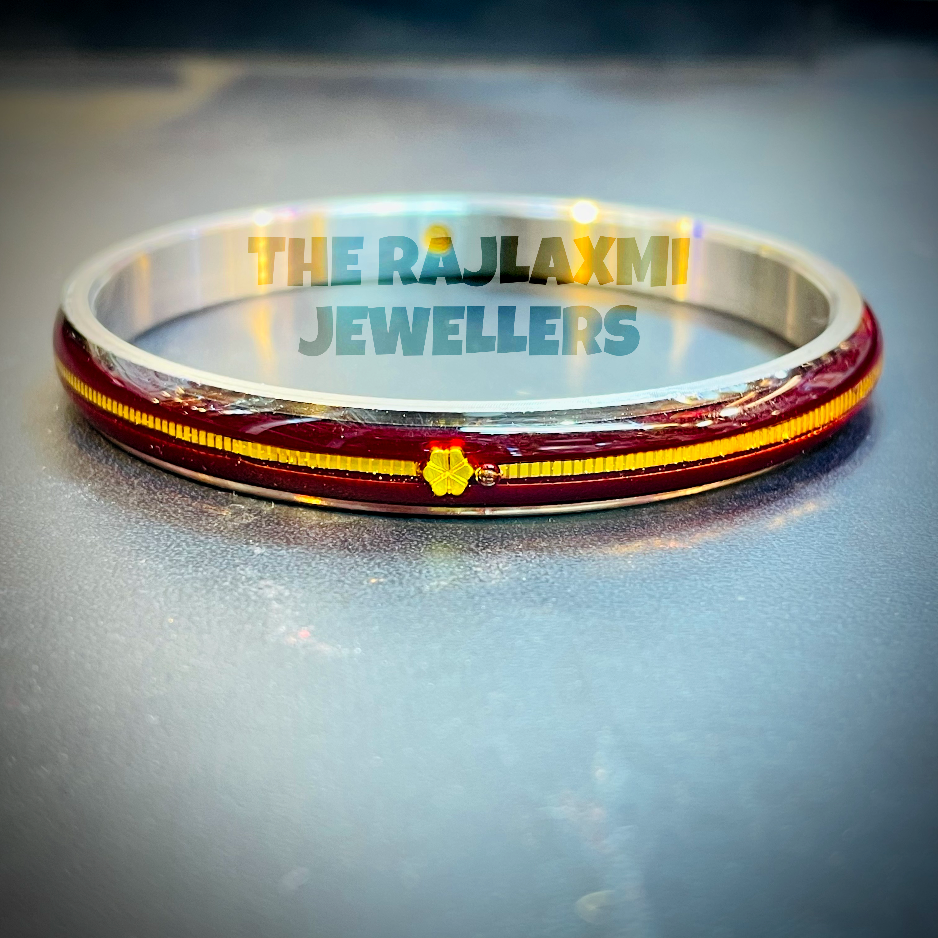 (FACEBOOK VIRAL) MAROON GLASS LAMINATED HUID HALLMARK 22KT GOLD NOA BANGLES VIRAL NOA 1 PIECE APP. WGT: 0.100 - 0.150 GM WITH PURITY CARD ( FUTURE EXCHANGE VALUE  RS 1000) WITH ANY JEWELLERY FOR LIFETIME