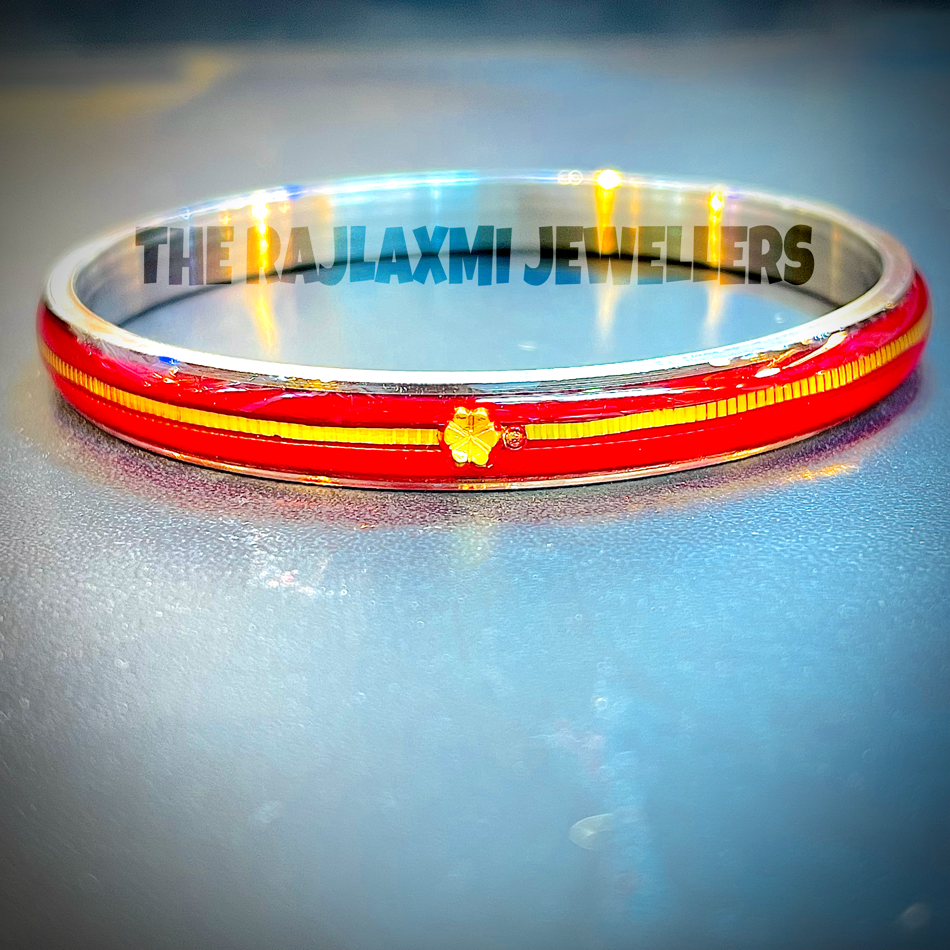 (FACEBOOK VIRAL) RED GLASS LAMINATED HUID HALLMARK 22KT GOLD NOA BANGLES VIRAL NOA 1 PIECE APP. WGT: 0.100 - 0.150 GM WITH PURITY CARD ( FUTURE EXCHANGE VALUE  RS 1000) WITH ANY JEWELLERY FOR LIFETIME
