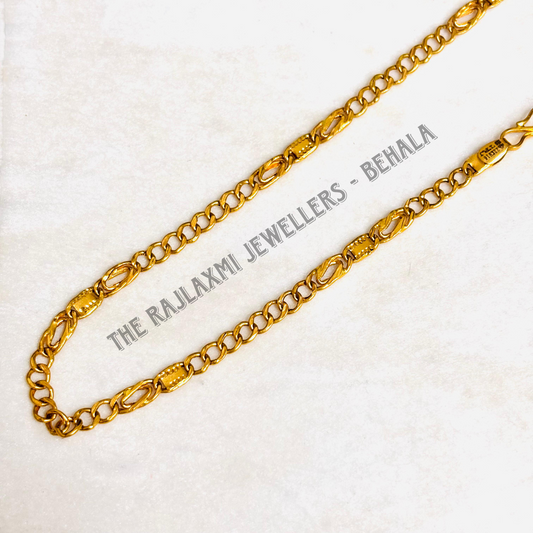 3 BOND HOLLOW DESIGN HUID HALLMARK 22KT GOLD CHAIN FOR WOMEN (LOOK SO HEAVY) BY THE RAJLAXMI JEWELLERS.