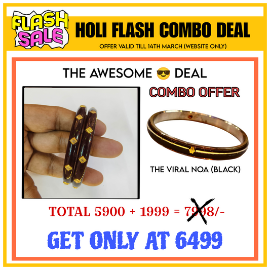 TRJ (HOLI FLASH COMBO DEAL) 1 PAIR MAROON JANGO SWASTIK KDM GOLD POLA WGT: 0.400 GM APPROX & NON EXCHANGEABLE HUID HALLMARK VIRAL BLACK NOA 1 PIECE.(SOLD ON MRP).