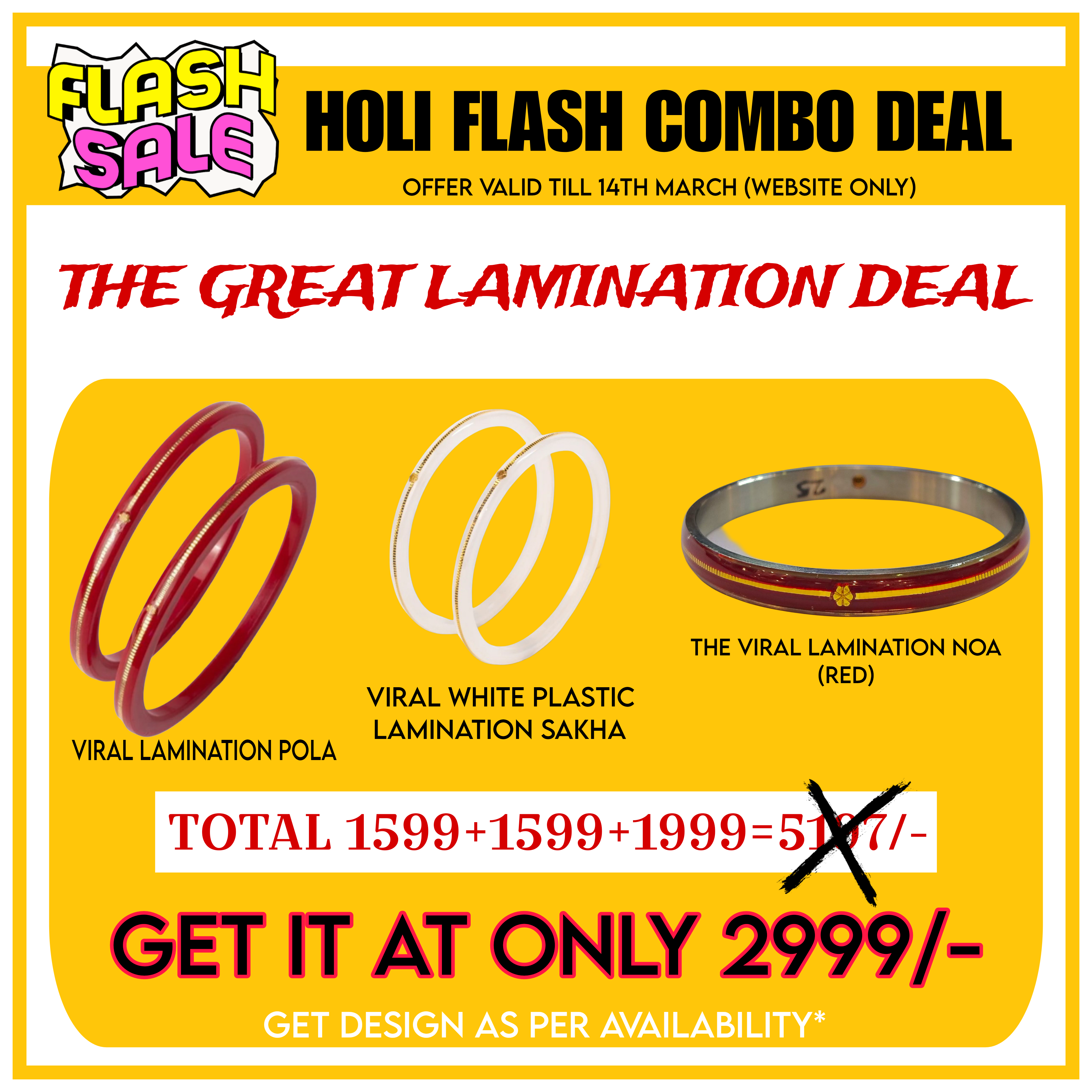 TRJ (HOLI FLASH COMBO DEAL) NON EXCHANGEABLE COMBO 1 PAIR LAMINATION POLA, 1 PAIR WHITE POLA AND 1 PIECE LAMINATION NOA (SOLD ON MRP).