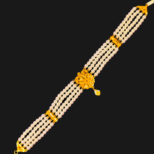 (GCN) TRJ WGT: 2.050 GM APPROX 22KT HALLMARK HUID GOLD MOTI CHOKER 1 PIECE WITH ADJUSTABLE TASSEL.