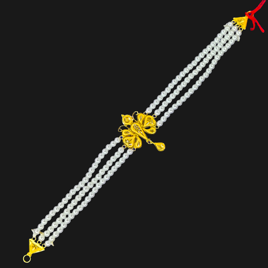 (GCN) TRJ WGT: 1.550 GM APPROX 22KT HALLMARK HUID GOLD MOTI CHOKER 1 PIECE WITH ADJUSTABLE TASSEL.