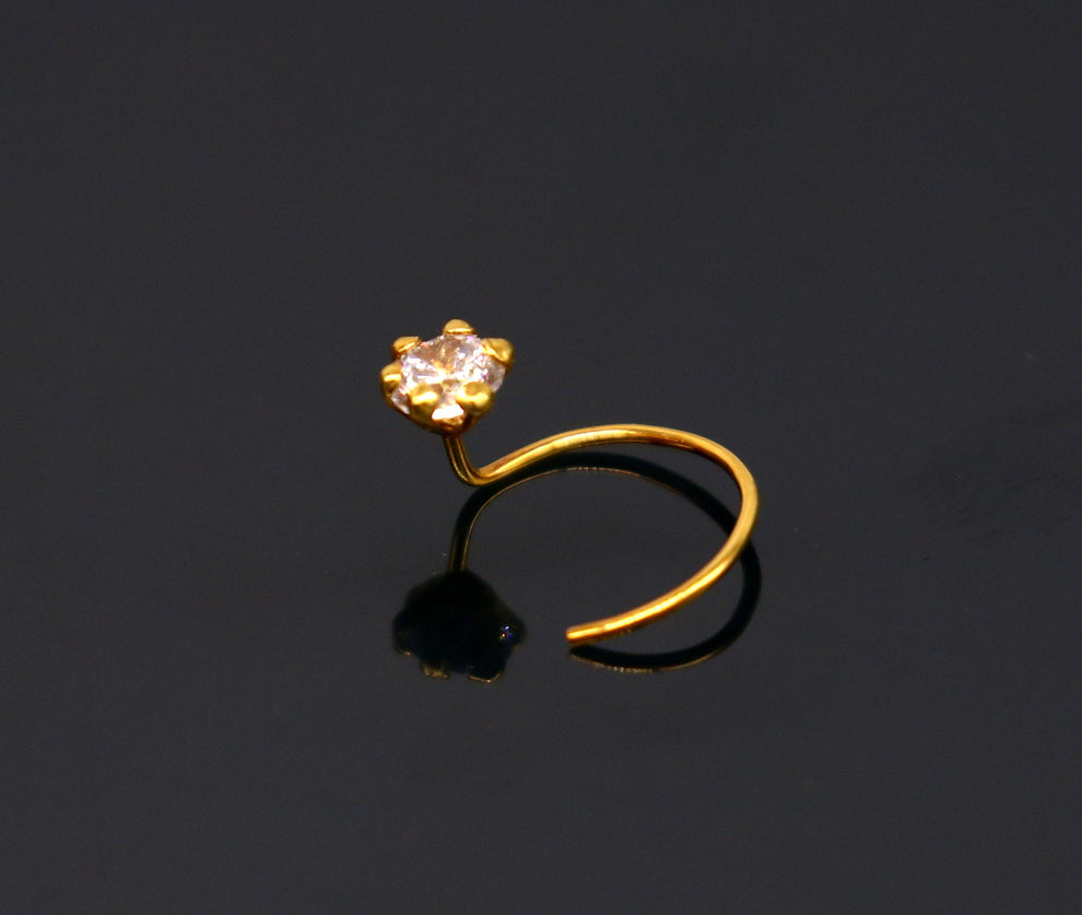 (GNP) 3MM KDM GOLD NOSEPIN (25 TONCH) STUDDED WITH CZ STONE 1 PIECE (TAR DESIGN) FOR GIFT YOUR LOVED ONES FOR WOMEN.