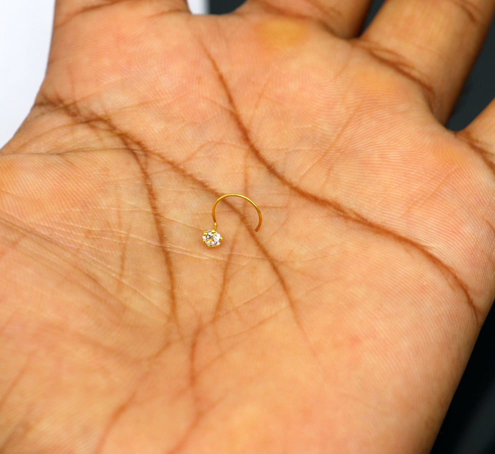 (GNP) 2MM KDM GOLD NOSEPIN (25 TONCH) STUDDED WITH CZ STONE 1 PIECE (TAR DESIGN) FOR GIFT YOUR LOVED ONES FOR WOMEN.