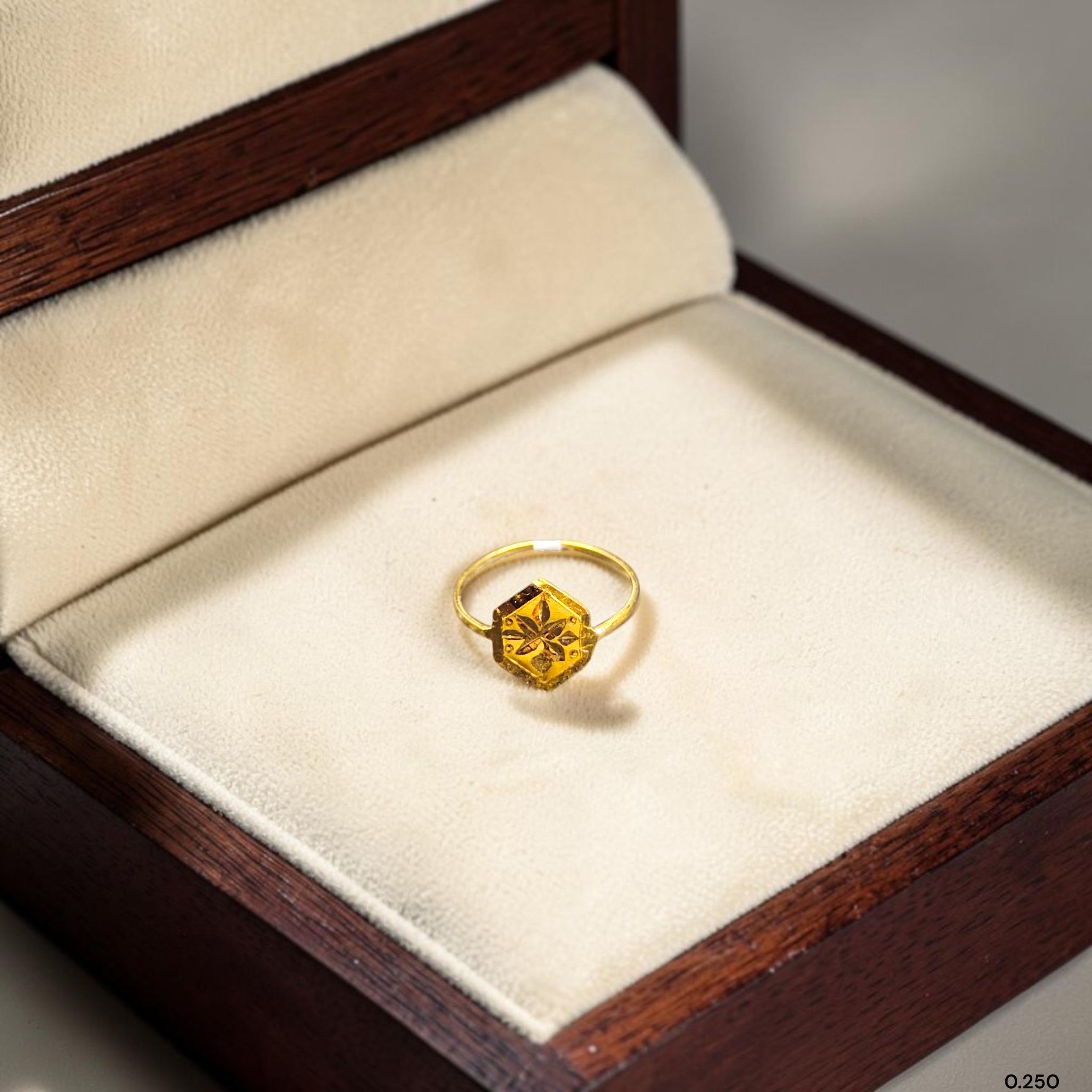 BABY JEWELLERY- TRJ WGT: 0.250 GM APPROX 22KT HUID HALLMARK GOLD BABY FINGER RING 1 PIECE FOR RICE CEREMONY & BIRTHDAY.