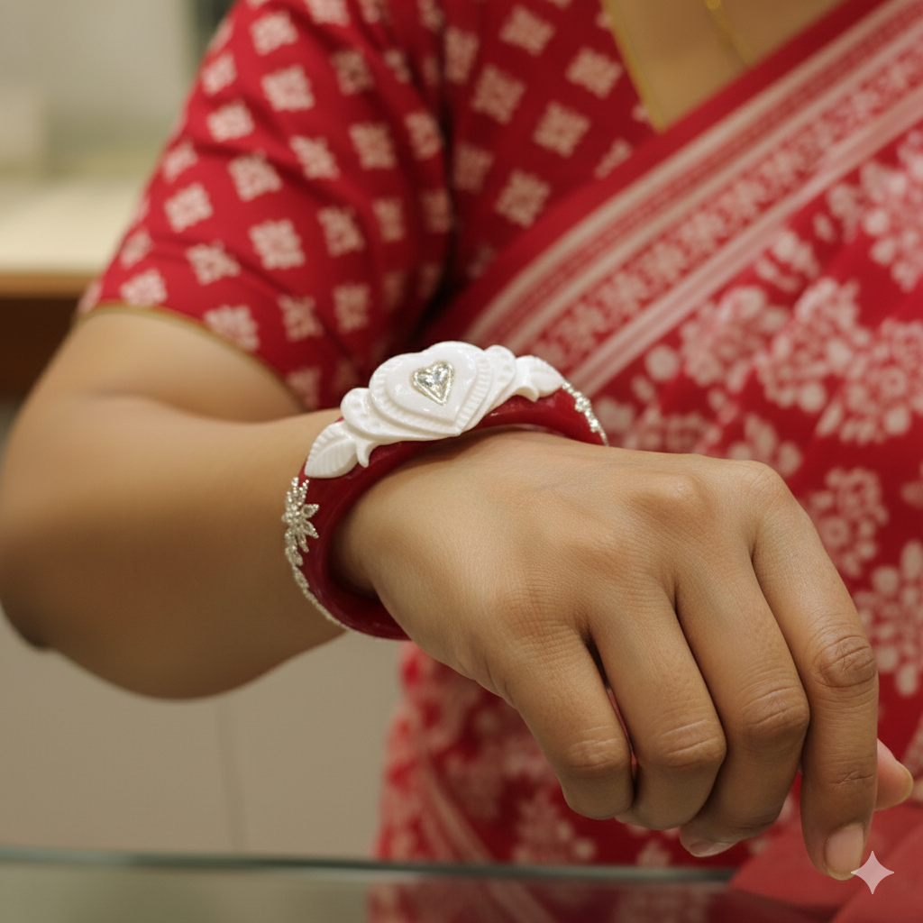 (TSP) (SIZE- 25) 925 ORIGINAL SILVER TILOTTAMA POLA SAKHA BADHANO BANGLES(RED COLOUR)FOR WOMEN 1 PIECE -(SOLD ON MRP).