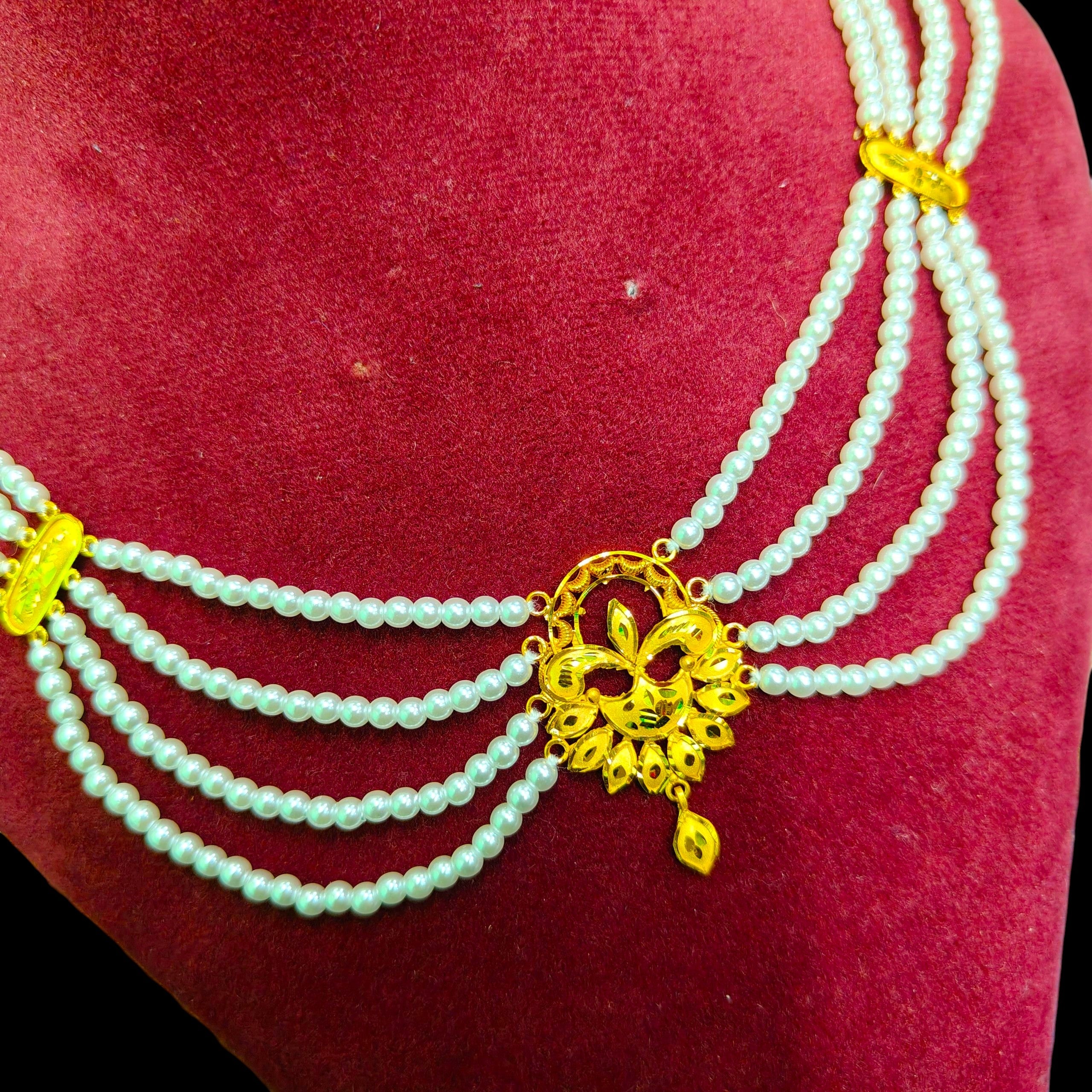 GOLD MOTI HAR- (WGT: 2.380 GM APPROX) BIS CERTIFIED HUID HALLMARK 375 9KT GOLD MOTI NECKLACE 1 PIECE  WITH ADJUSTABLE TASSEL FOR GIFT IN MARRIAGE.