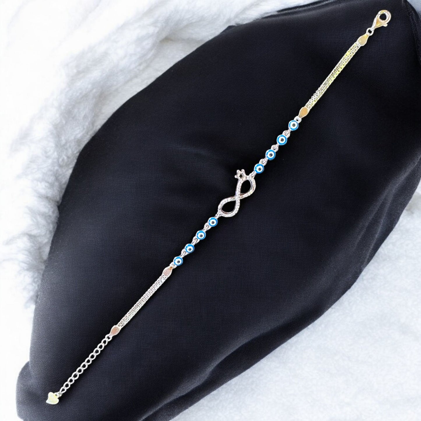 INFINITY EVIL EYE BANKOK IMPORTED BIS CERTIFIED HALLMARK 925 SILVER BRACELET FOR WOMEN 1 PIECE- (ADJUSTABLE FREE SIZE) GET ANY DESIGN AS PER AVAILABLITY (SOLD ON MRP)