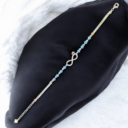 INFINITY EVIL EYE BANKOK IMPORTED BIS CERTIFIED HALLMARK 925 SILVER BRACELET FOR WOMEN 1 PIECE- (ADJUSTABLE FREE SIZE) GET ANY DESIGN AS PER AVAILABLITY (SOLD ON MRP)