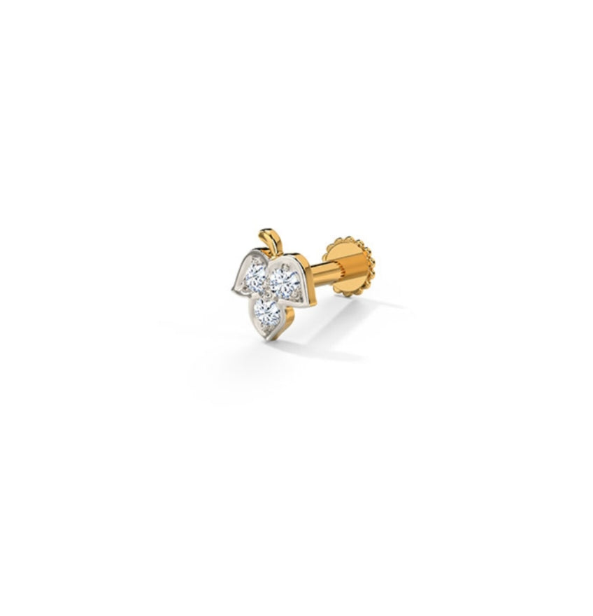 NOSEPIN- RAJLAXMI DIAMOND JEWELLERY - WGT: 0.185 GM - NATURAL DIAMOND (0.06 CENT) HUID HALLMARK 18KT DIAMOND NOSEPIN FOR WOMEN WITH CERTIFICATE OF AUTHENTICITY BY IGJI (DESIGN NO: M12082537).