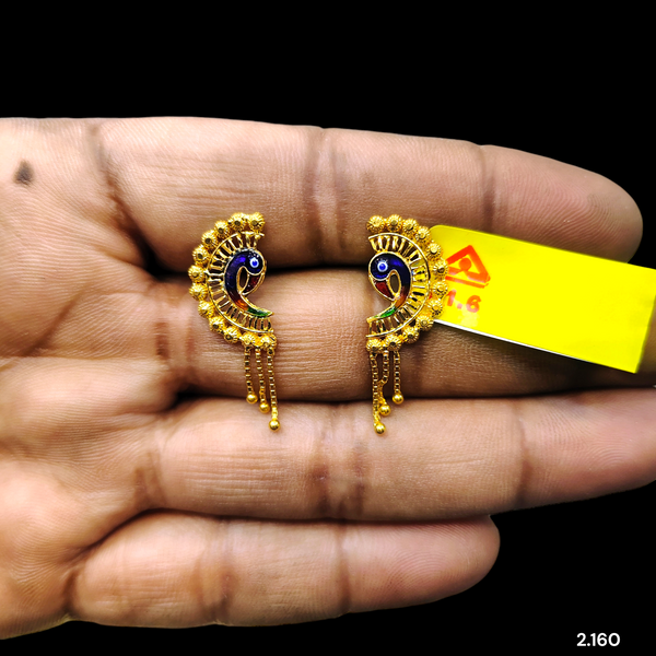 (GER22) BIS CERTIFIED WGT: 2.160 GM APPROX HUID HALLMARK 916 22KT GOLD EARRINGS KANBALA 1 PAIR FOR WOMEN.
