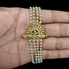 GOLD MANTASHA- (WWQ346)-(WGT: 0.890 GM APPROX) BIS CERTIFIED HUID HALLMARK 375 9KT GOLD MOTI MANTASHA WITH PEARL CHAIN FOR WOMEN.