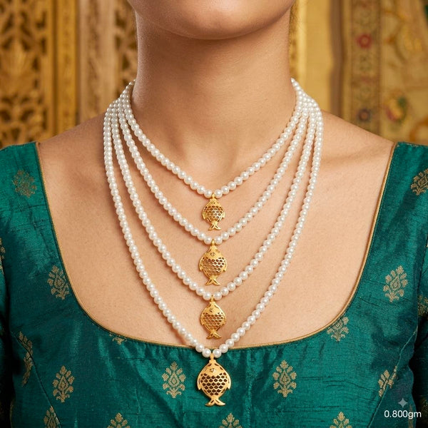 (GMH)- (WGT: 0.800 GM APPROX) BIS CERTIFIED HUID HALLMARK 22KT GOLD MOTI SITAHAR NECKLACE 1 PIECE WITH ADJUSTABLE TASSEL. (JIP4XS)