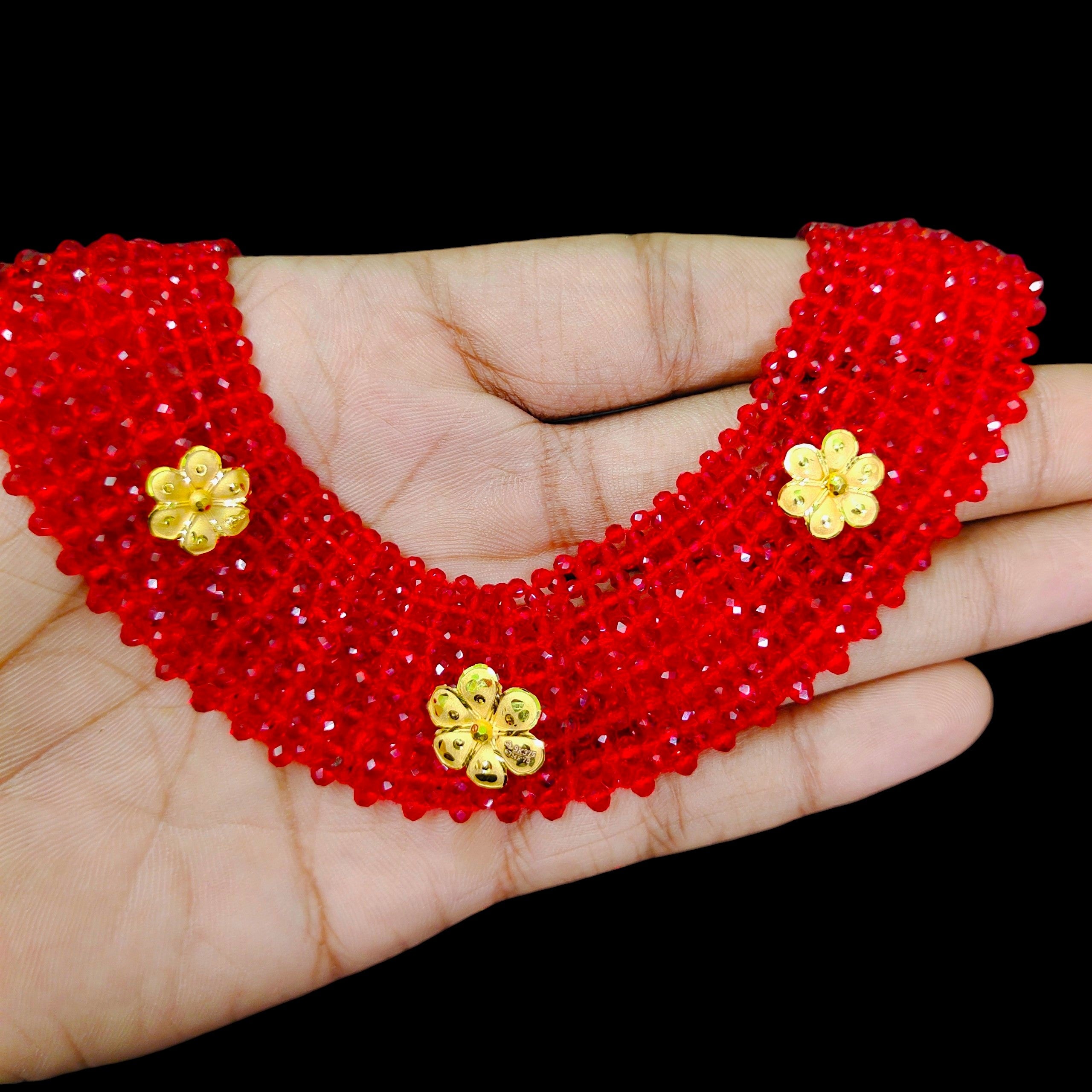 GOLD MOTI HAR- (WGT: 0.820 GM APPROX) HUID HALLMARK 375 9KT GOLD CRYSTAL CHATAI NECKLACE 1 PIECE WITH ADJUSTABLE TASSEL.