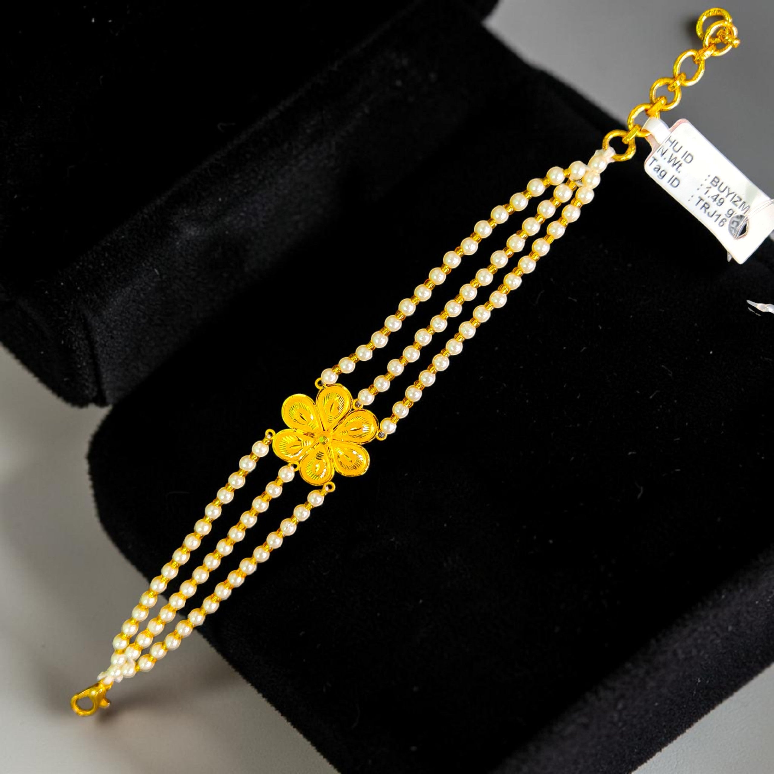 GOLD MANTASHA- RAJLAXMI WGT: 1.490 GM APPROX HUID HALLMARK 916 22KT GOLD MOTI MANTASHA WITH PEARL CHAIN FOR WOMEN.