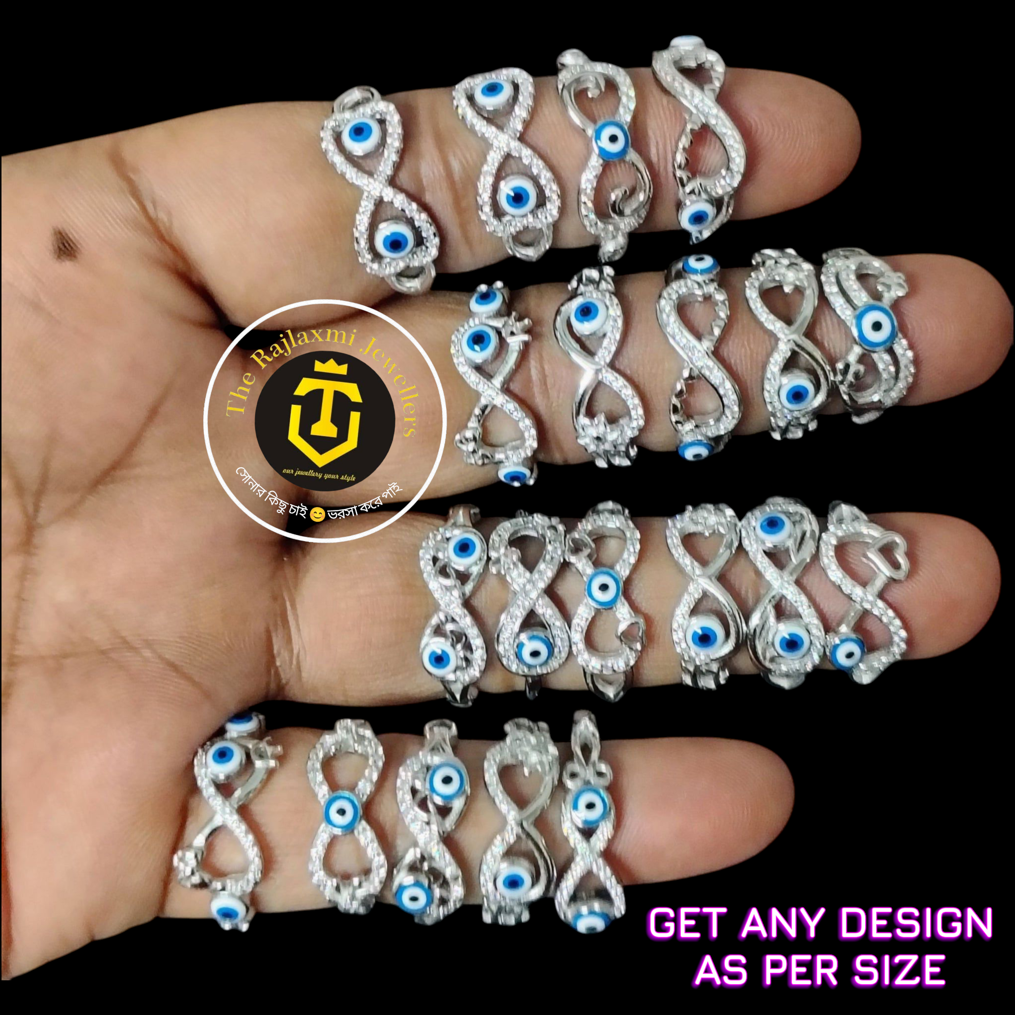 (PROTECT IN STYLE) INFINITY EVIL EYE BANKOK IMPORTED BIS CERTIFIED HALLMARK 925 SILVER RING FOR WOMEN 1 PIECE- GET ANY DESIGN AS PER AVAILABLITY (SOLD ON MRP)