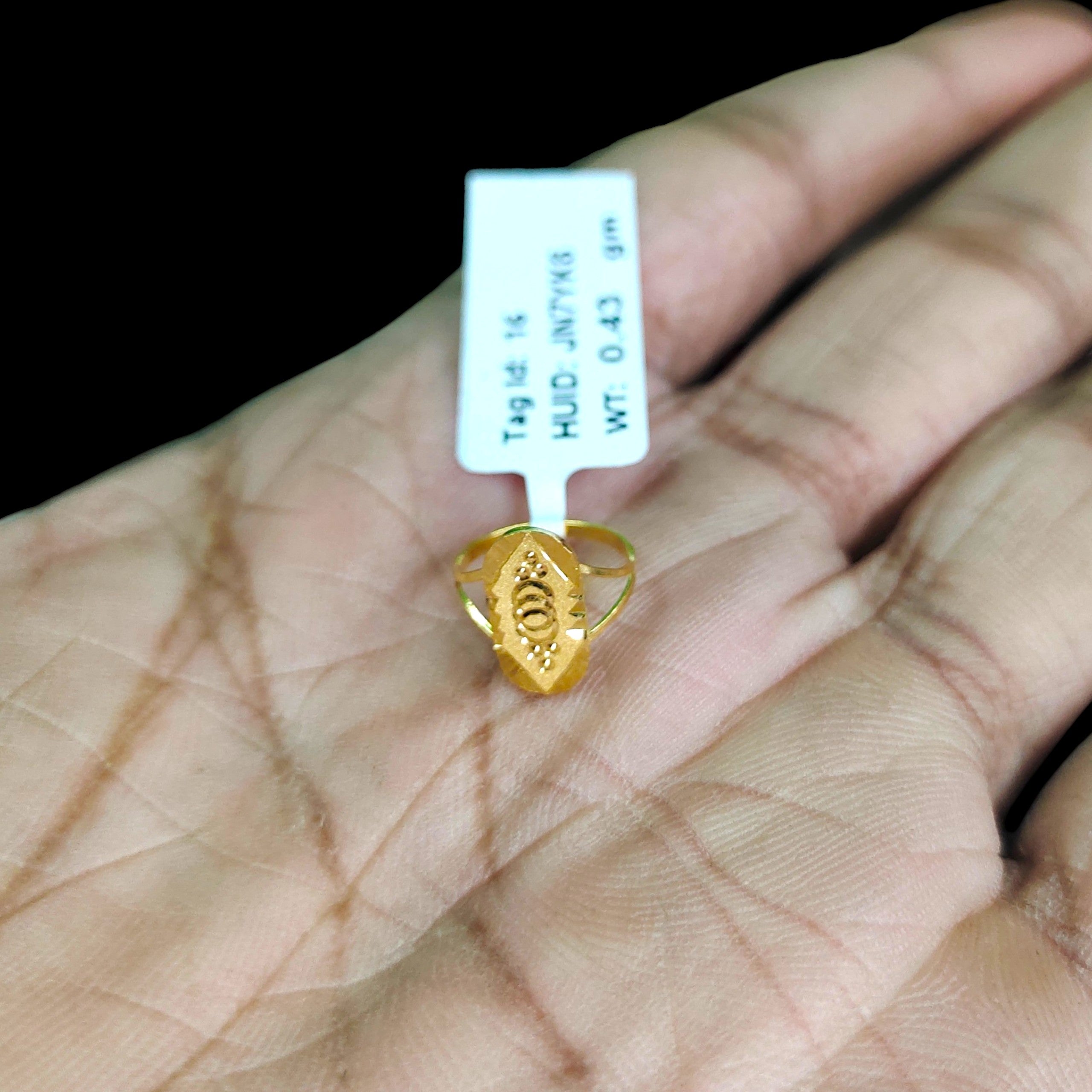 BABY JEWELLERY- TRJ WGT: 0.430 GM APPROX 22KT HUID HALLMARK GOLD BABY FINGER RING 1 PIECE FOR RICE CEREMONY & BIRTHDAY.