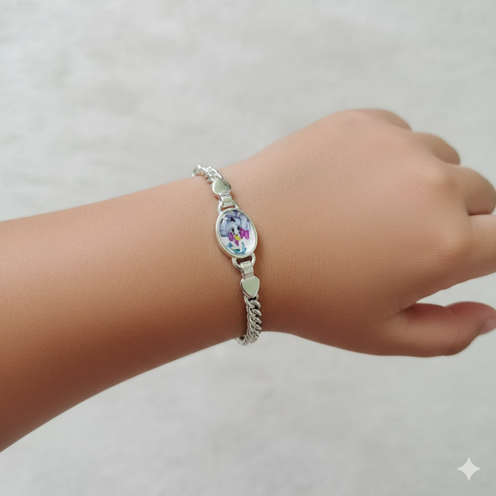 BABY JEWELLERY - 625 SILVER WRISTLET 5 INCH FOR BABY FOR REGULAR USE APPROX WGT: 10.00 GM- BEST OF RICE CEREMONY AND BIRTHDAY GET ANY DESIGN AS PER AVAILABILITY (SOLD ON MRP).