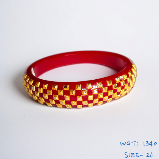 (SIZE- 26) RED COLOUR 18KT HALLMARK GOLD BRACELET POLA 1 PIECE FOR MARRIED WOMEN (REGULAR USE) APPROX WGT: 1.340 GM