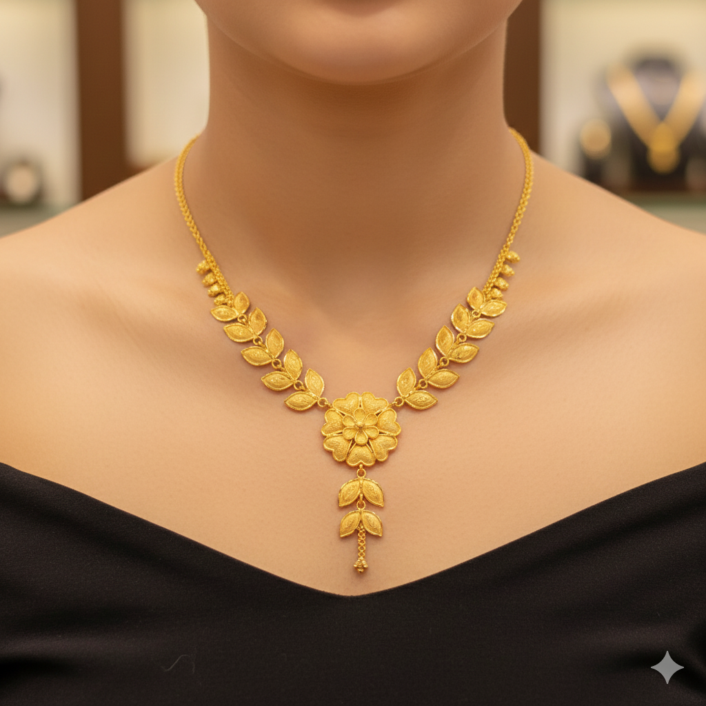 (GCN22) BIS CERTIFIED HUID HALLMARK 916 22KT GOLD NECKLACE CHOKER (APPROX WGT: 4.030 GM) 1 PIECE FOR WOMEN.