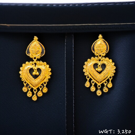 TRJ WGT: 3.250 GM APPROX HUID HALLMARK 22KT GOLD EARRINGS KANBALA 1 PAIR FOR WOMEN.
