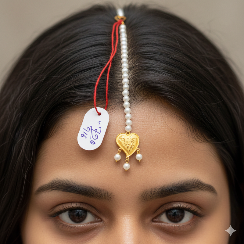 GOLD TICKLY- TRJ WGT: 0.790 GM APPROX 22KT HUID HALLMARK GOLD MOTI TICKLY (MANGTIKA) 1 PIECE FOR MARRIAGE. (7HG78V)