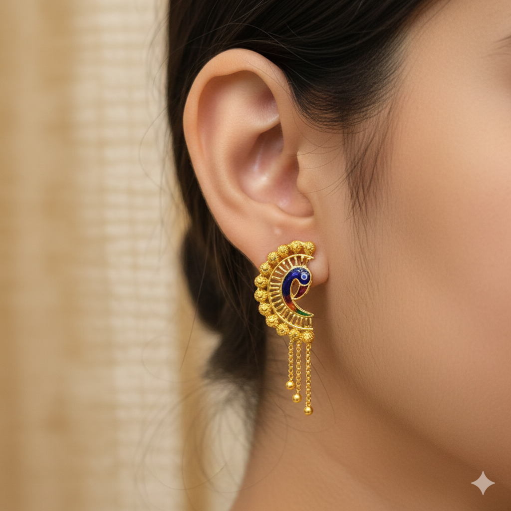 (GER22) BIS CERTIFIED WGT: 2.160 GM APPROX HUID HALLMARK 916 22KT GOLD EARRINGS KANBALA 1 PAIR FOR WOMEN.